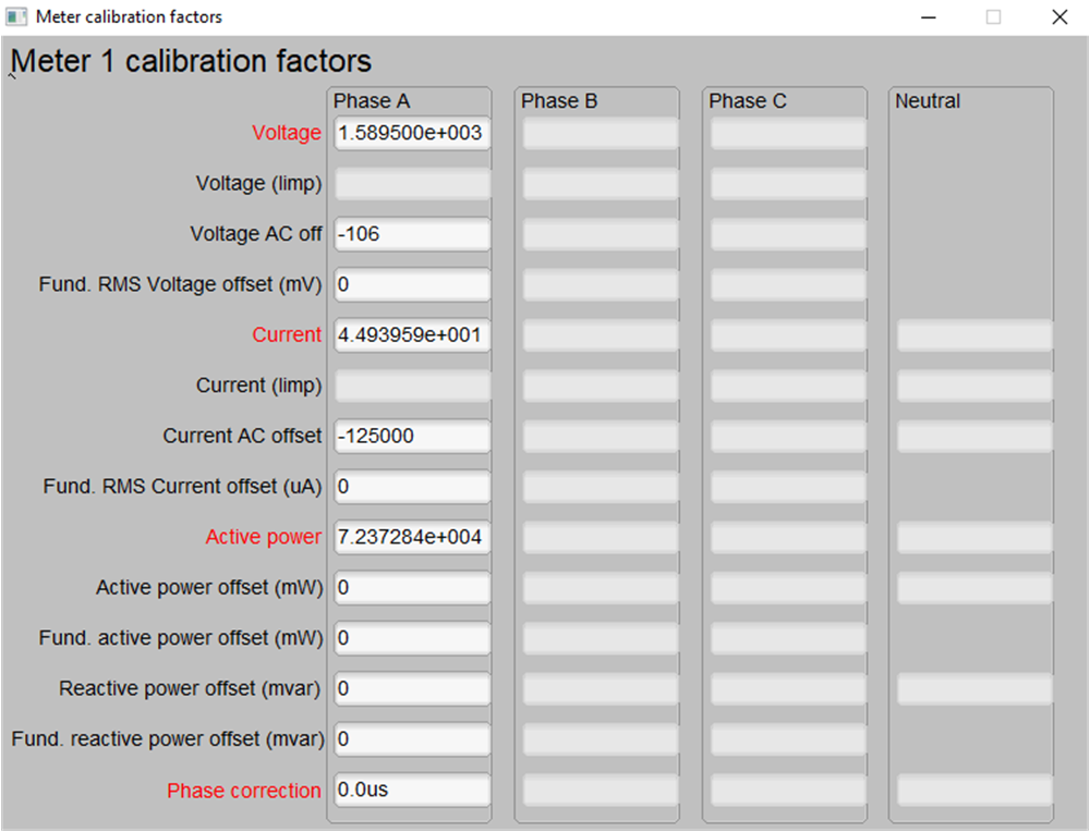 AMC-ADC-1PH-EVM Calibration Factors Window