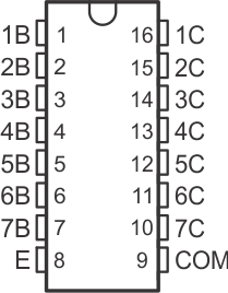 ULN2002A ULN2003A ULN2003AI ULQ2003A ULN2004A ULQ2004A D、N、NS 和 PW 封裝16 引腳 SOIC、PDIP、SO 和 TSSOP頂視圖