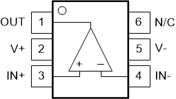 TLV1811 TLV1821 TLV1812 TLV1822 TLV1814 TLV1824 
                                                  TLV1811L 和 TLV1821L
                                                  DCK 封裝，
                                                  
                                                  “TLV72x1 6 引腳類型”引腳分配，具有反向電源和漂移 V-
                                                  
                                                  SC-70-6，
                                                  
                                                  頂視圖
                                                  