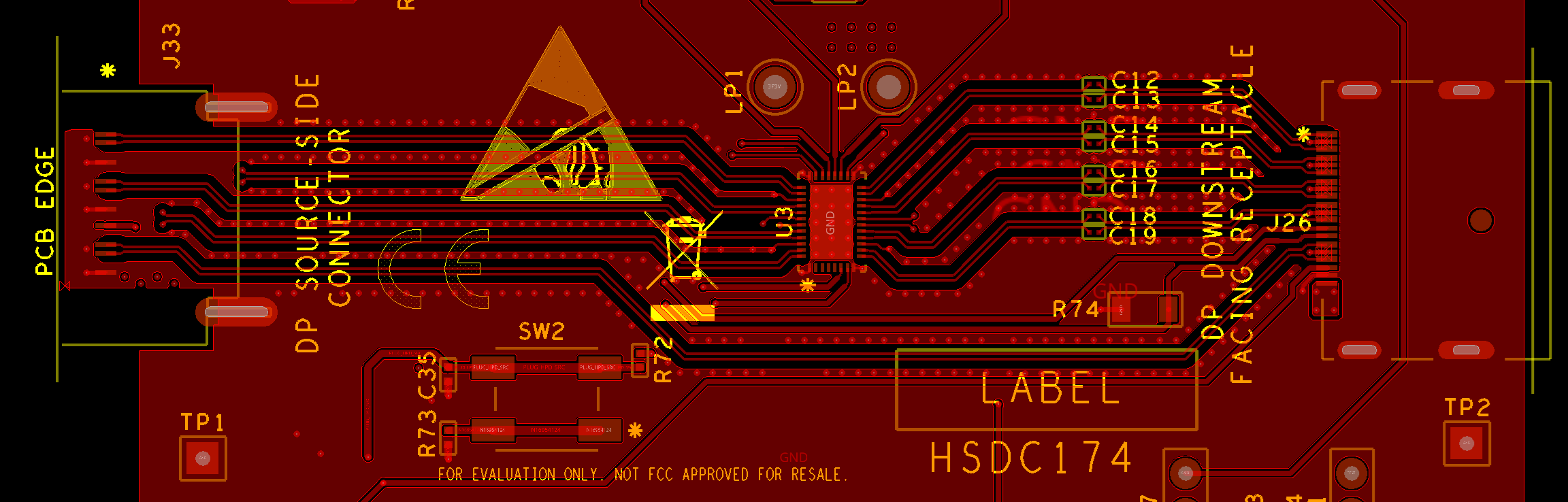 TDP2044 TDP2044 布局示例 – 具有 DP 連接器的 TI 評(píng)估板的子部分
