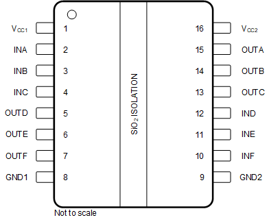 ISO6163 DW 封裝，16 引腳寬體 SOIC（頂視圖）