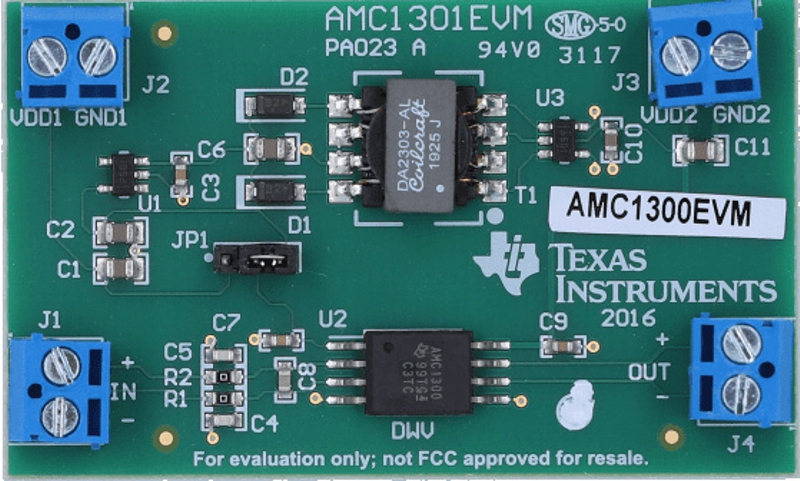  具有隔離式變壓器的 AMC1300 EVM。