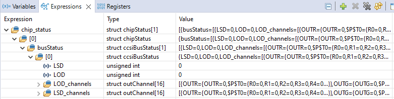 LP5891Q1EVM LP5891-Q1 觀察表達(dá)式 chip_status（無錯(cuò)誤）的示例
