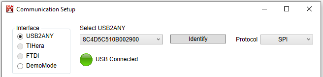 LMX1205EVM 識別 USB2ANY 控制器