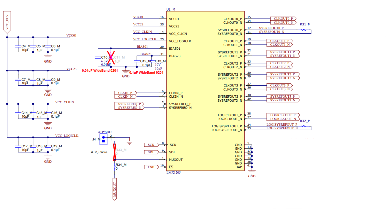 LMX1205MSEVM 主器件與次級(jí)器件的主要原理圖